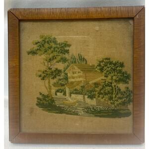Antique Needlepoint Small Picture Sampler Petit Point